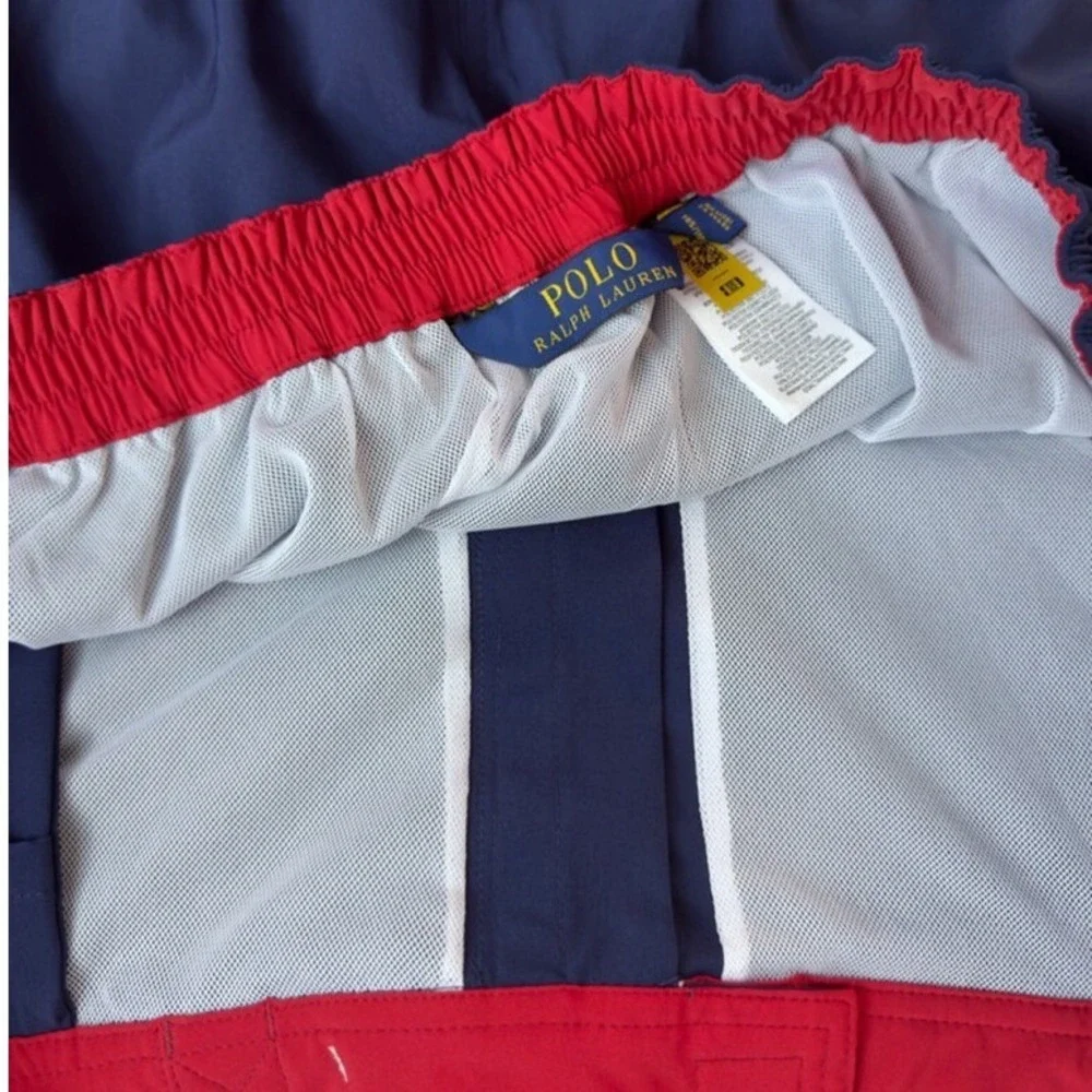 Polo Ralph Lauren Mens 3XLB Navy Blue Red Logo Pony Swim Shorts Board Shorts NWT